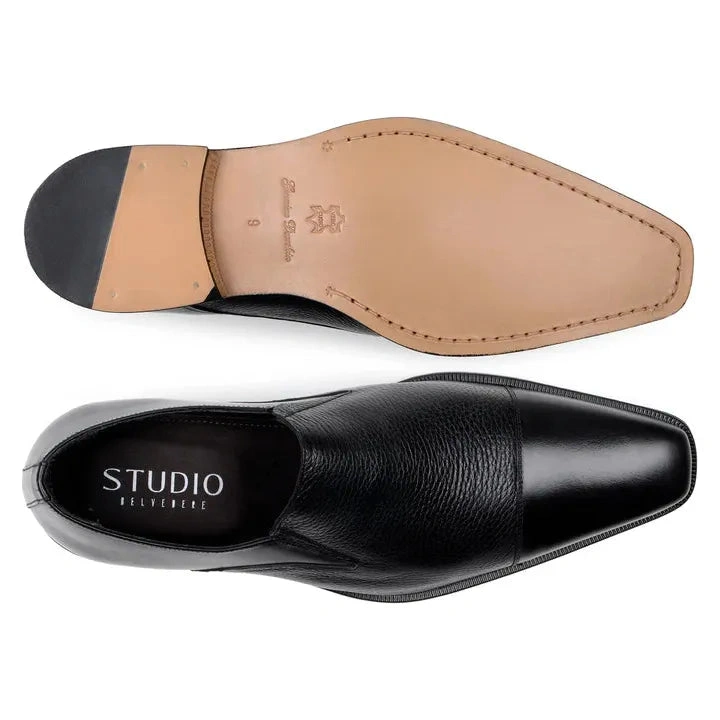 Belvedere Andreo Noir: Souliers en cuir de cerf italien, l'élégance masculine incarnée.